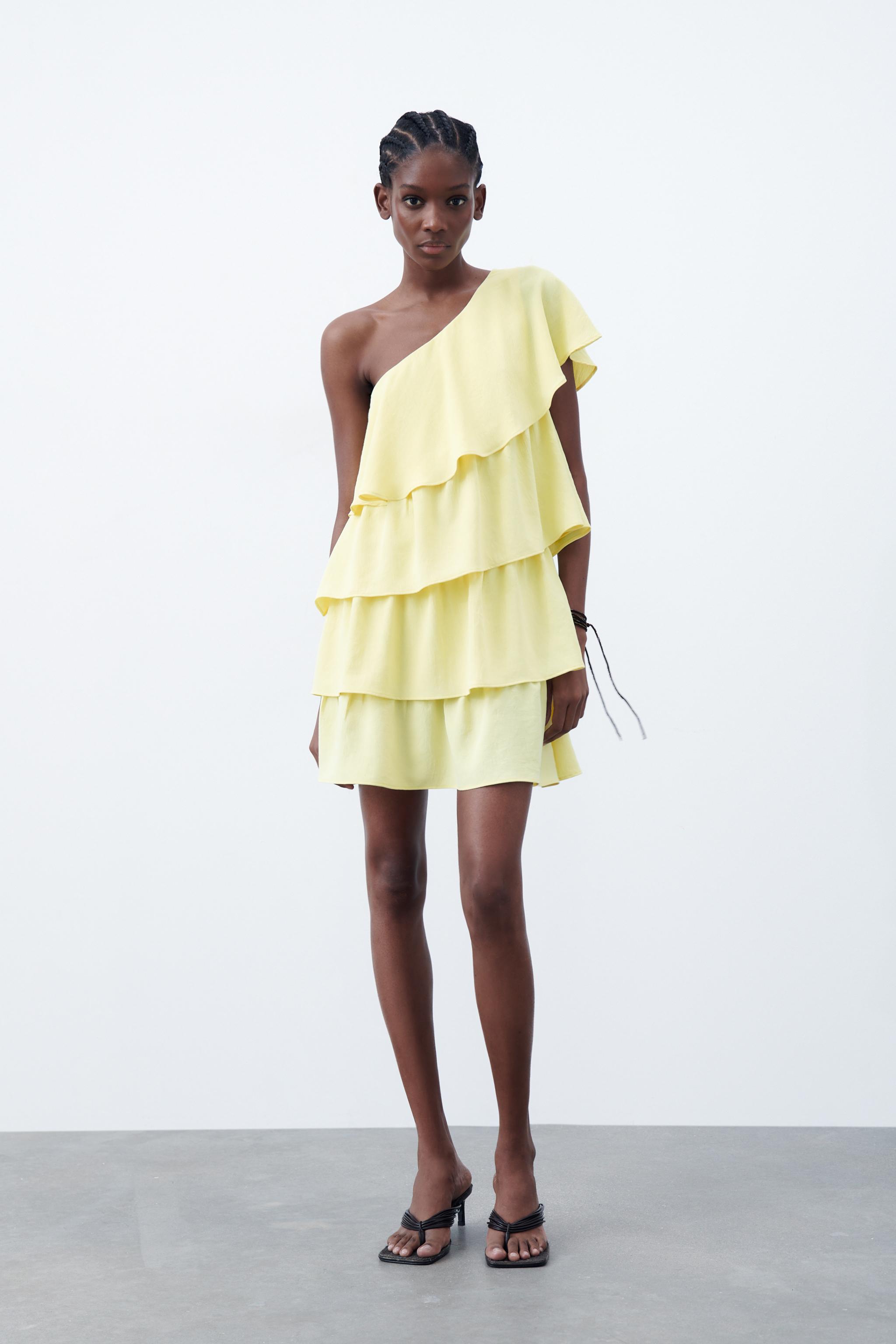 JACQUARD RUFFLED on sale DRESS YELLOW ZARA